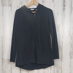 Pure Jill Black Zip-Up Hoodie Longer Back Length With Pockets Size XS